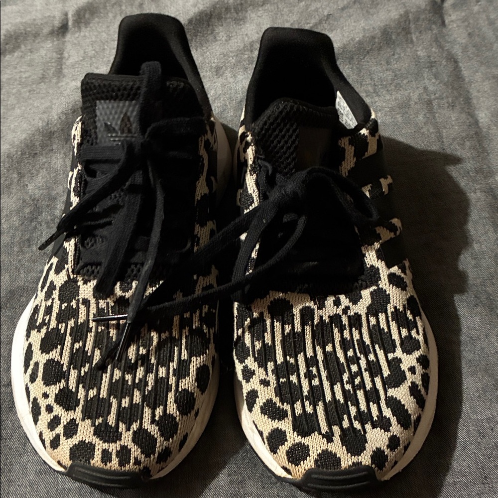 adidas Women’s Black and Cream Leopard Knit Sneakers